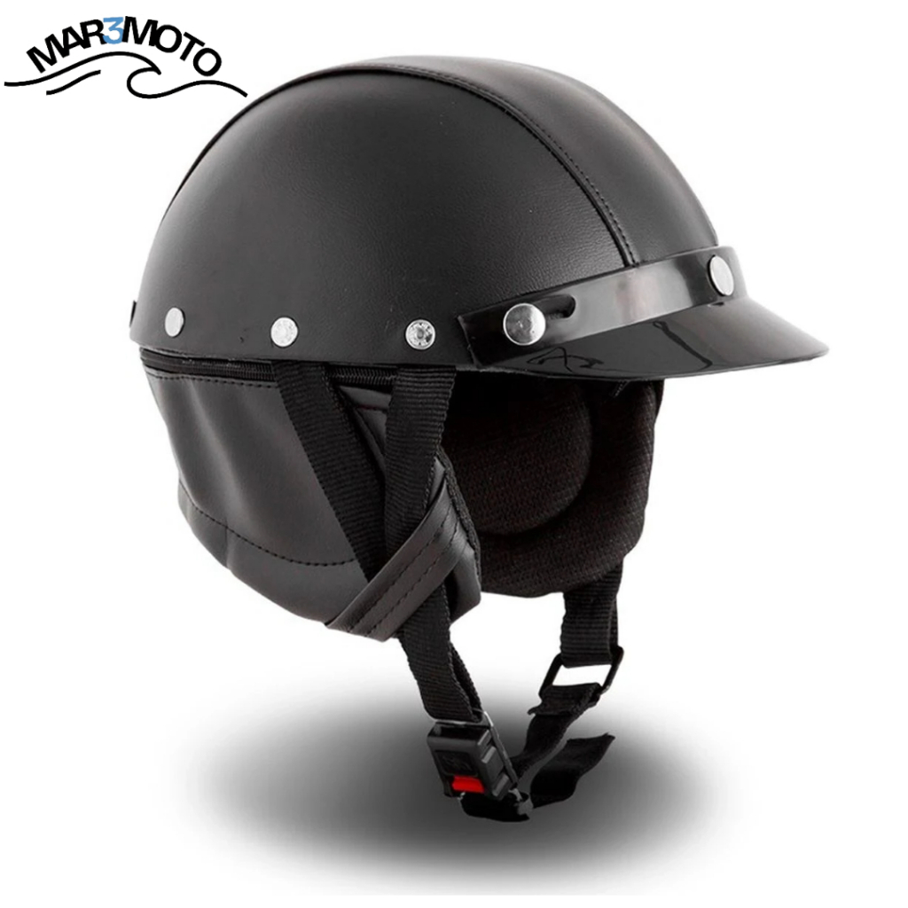 Capacete Moto Customizado Motoqueiro Coquinho Couro Bike Chopper Racer Tunning Custom Harley Patinete Skate CAP-01