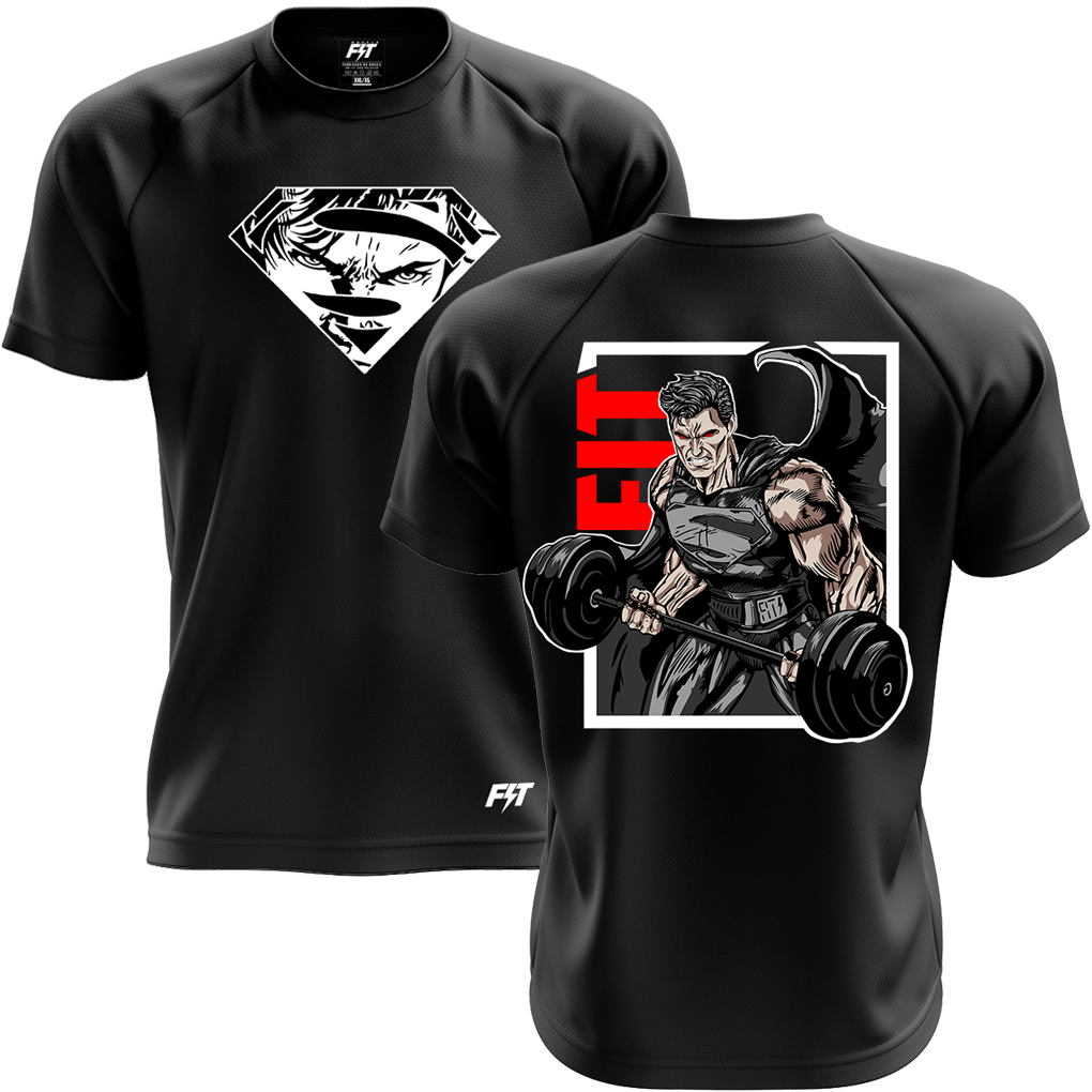 Camiseta Dry Fit Masculina Superman Preta Atividade Fisica Treino Musculação