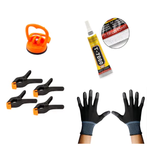 Kit reparo celular comCola Preta T7000 15ml + 4 Grampo Fixação + Ventosa de Sucção + Luva antiestatica