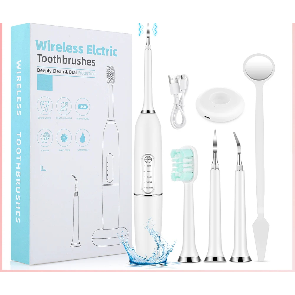 Escovas de dentes elétricas sem fio, modos personalizados, limpeza profunda, Oral Care, Cálculo de mancha, tártaro, Carregamento USB, IPX7, 5