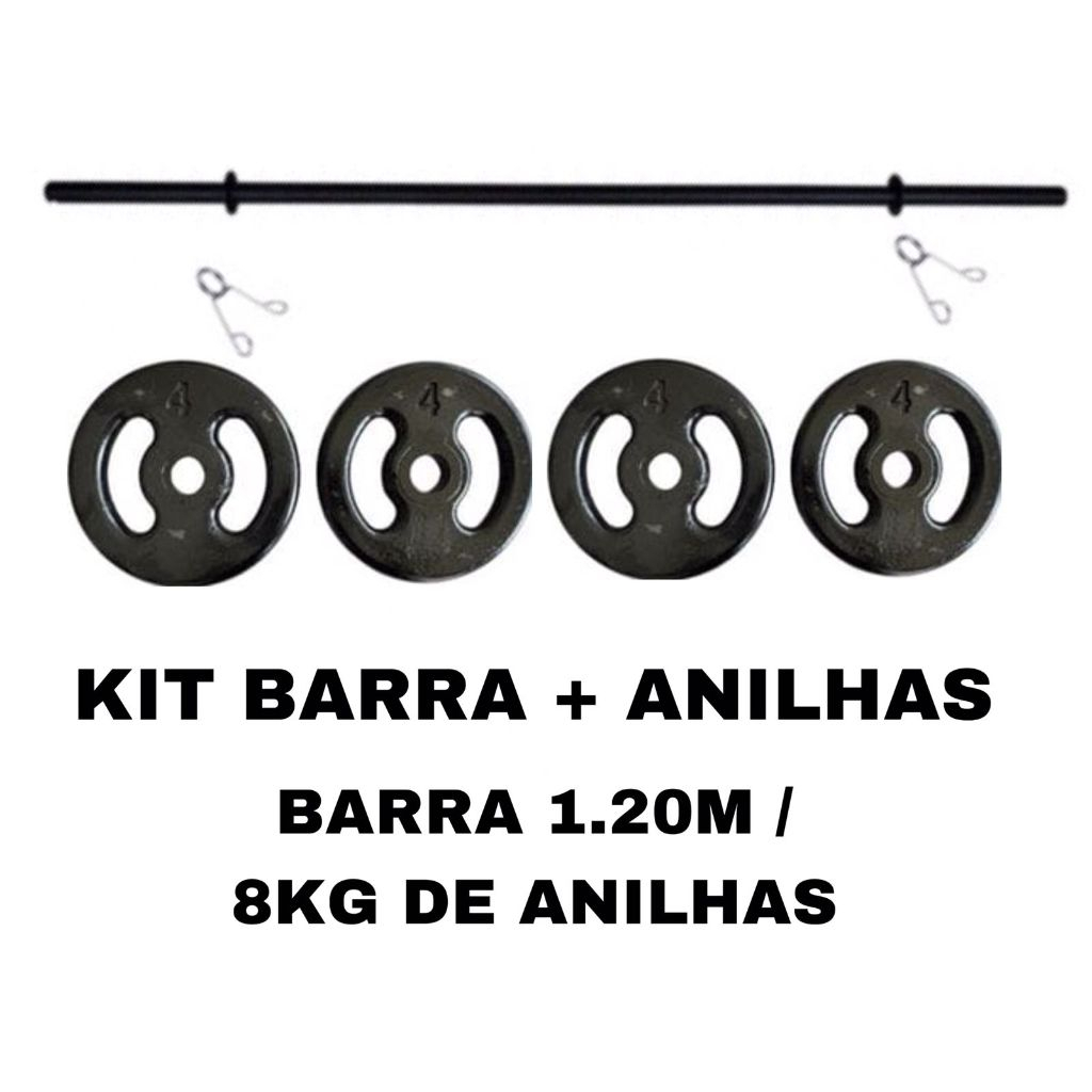 Kit Musculação Treino Aula Pump - Barra + 8Kg De Anilhas Pintada + Presilhas