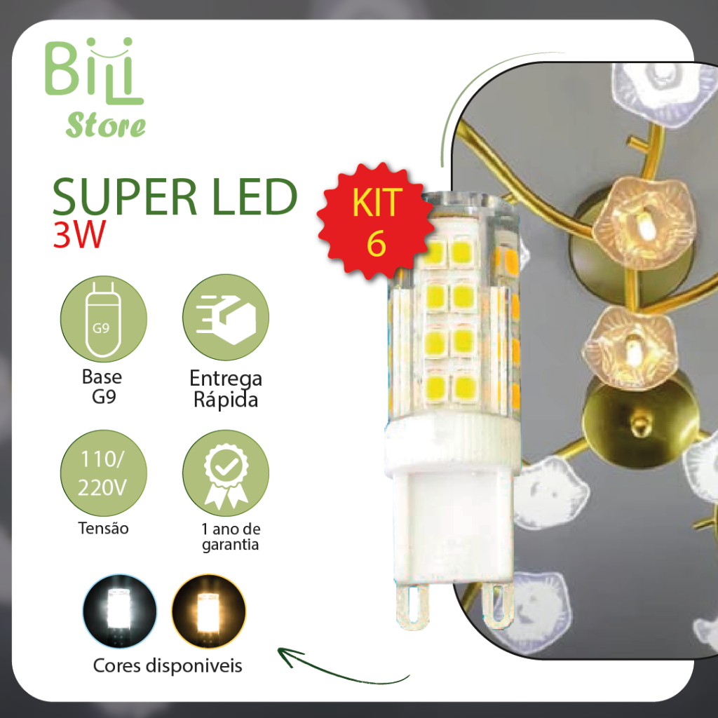 6 Lâmpada Led 3W G9 Halopin 220V | 110V / Branco Quente 3000K (Amarelo) / Branco Frio 6500K (Branco) Luz Bipino | Arandelas e Decoração