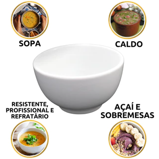 Cumbuca 500ml Tigela Porcelana Branca Japonesa Sopa Caldo Feijoada Farofa Vinagrete Sobremesa Açaí