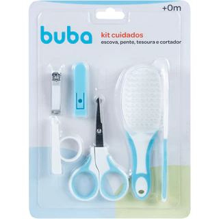 Kit De Cuidados Para Bebê Buba Higiene Escova Pente Cortador de Unha Tesoura Azul