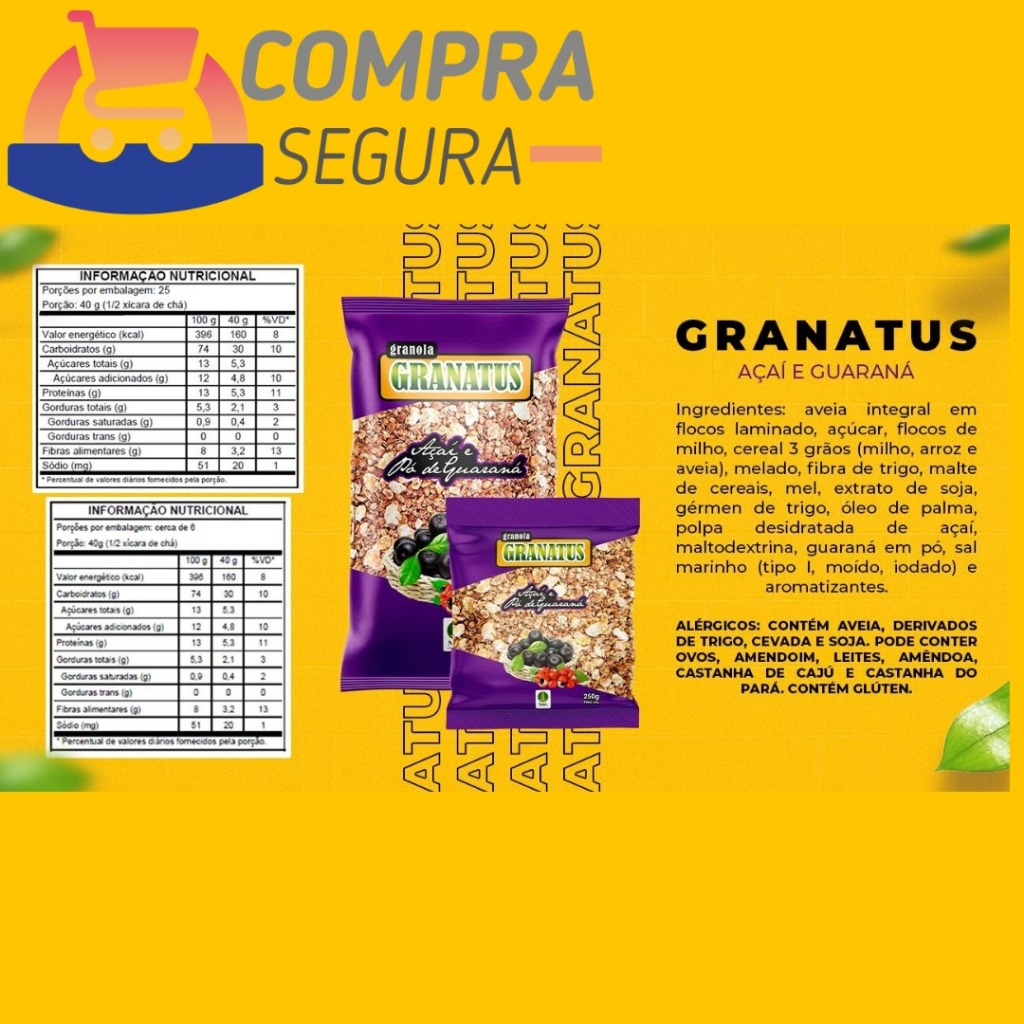 Granola Açaí e Pó de Guaraná Granatus 1kg | Shopee Brasil