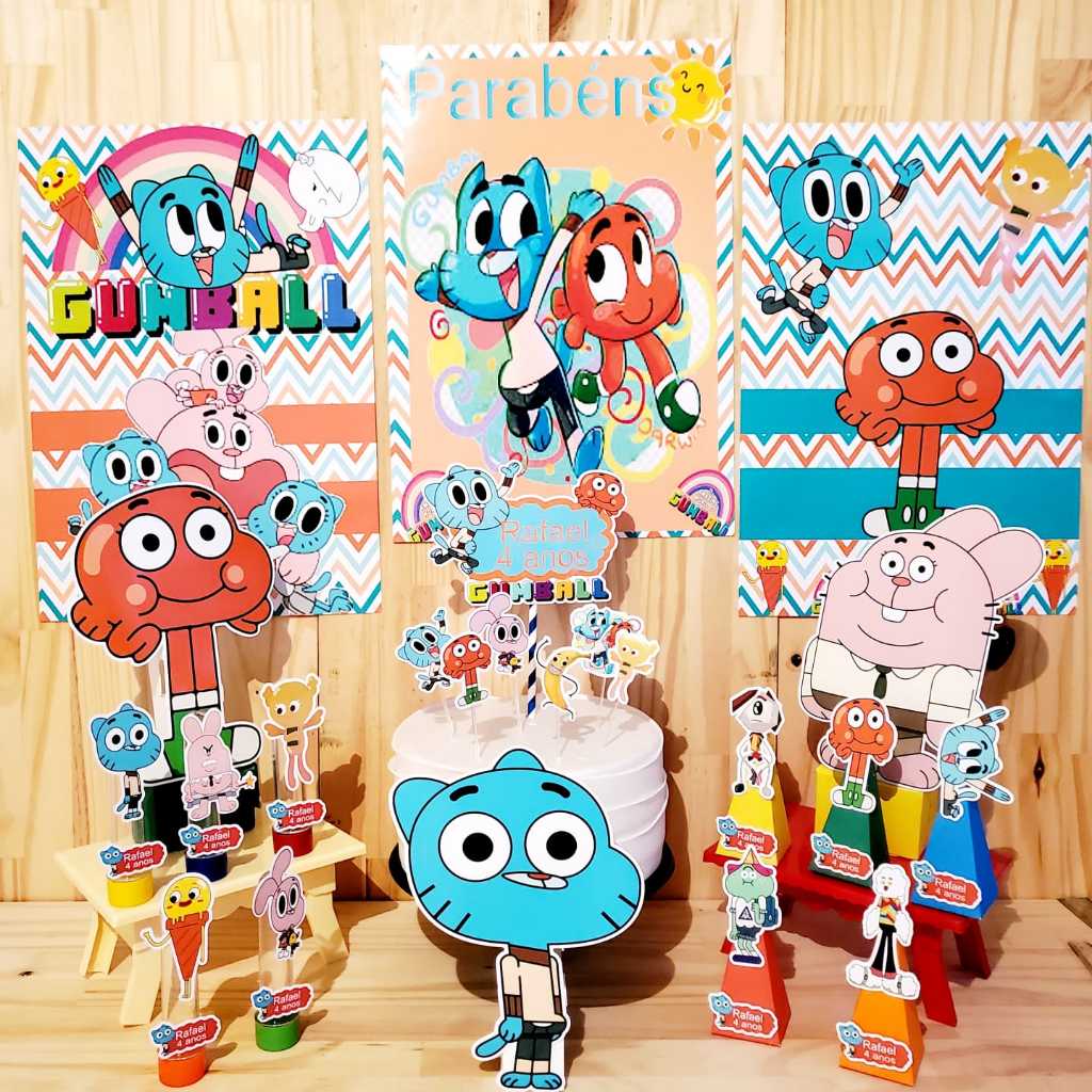 kit festa perssonalizado o incrivel mundo de gumball 53-itens | Shopee  Brasil