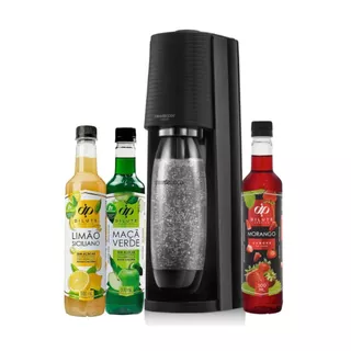 Kit Máquina Para Gaseificar Água Sodastream Terra Preta+ 3 Dilutes Escolha seu sabor!