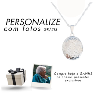 Colar Relicário Oval Nossa Senhora/ Colar Relicario Com Foto/ Colar Pingente Relicário Folheado a Prata Com Foto