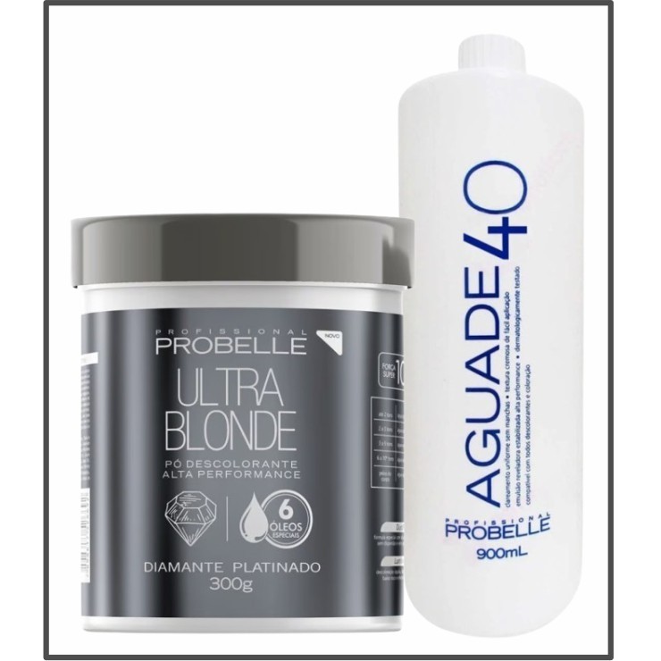 COMBO - Pó Descolorante Profissional Ultra Blond Diamante Platinado 300g Probelle + Água oxigenada Cremosa 40 vol 900ml probelle