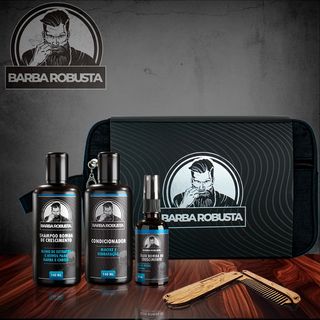 Kit barba robusta Shampoo, condicionador e óleo