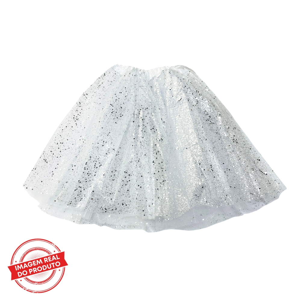 Saia De Tule Branca Com Brilho 40cm Tutu Adulto Para Festa Carnaval ...