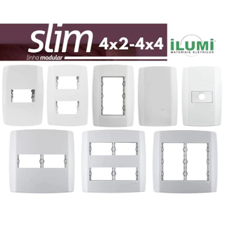 Placa Espelho Tampa Para Interruptores e Tomadas Slim Ilumi Branca Com Suporte 4x2 e 4x4