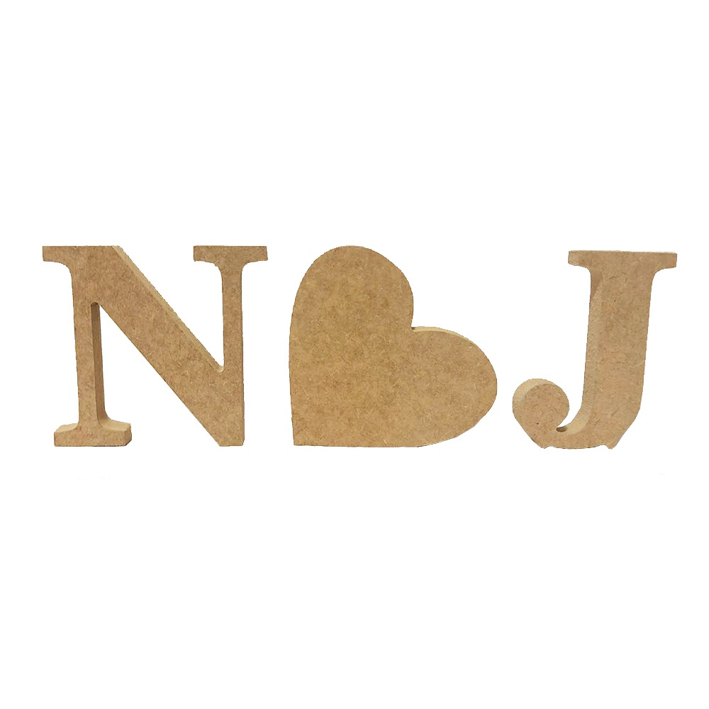 2 Letras e 1 Coração 12cm Decoração Mesa Enfeite Festa - MDF