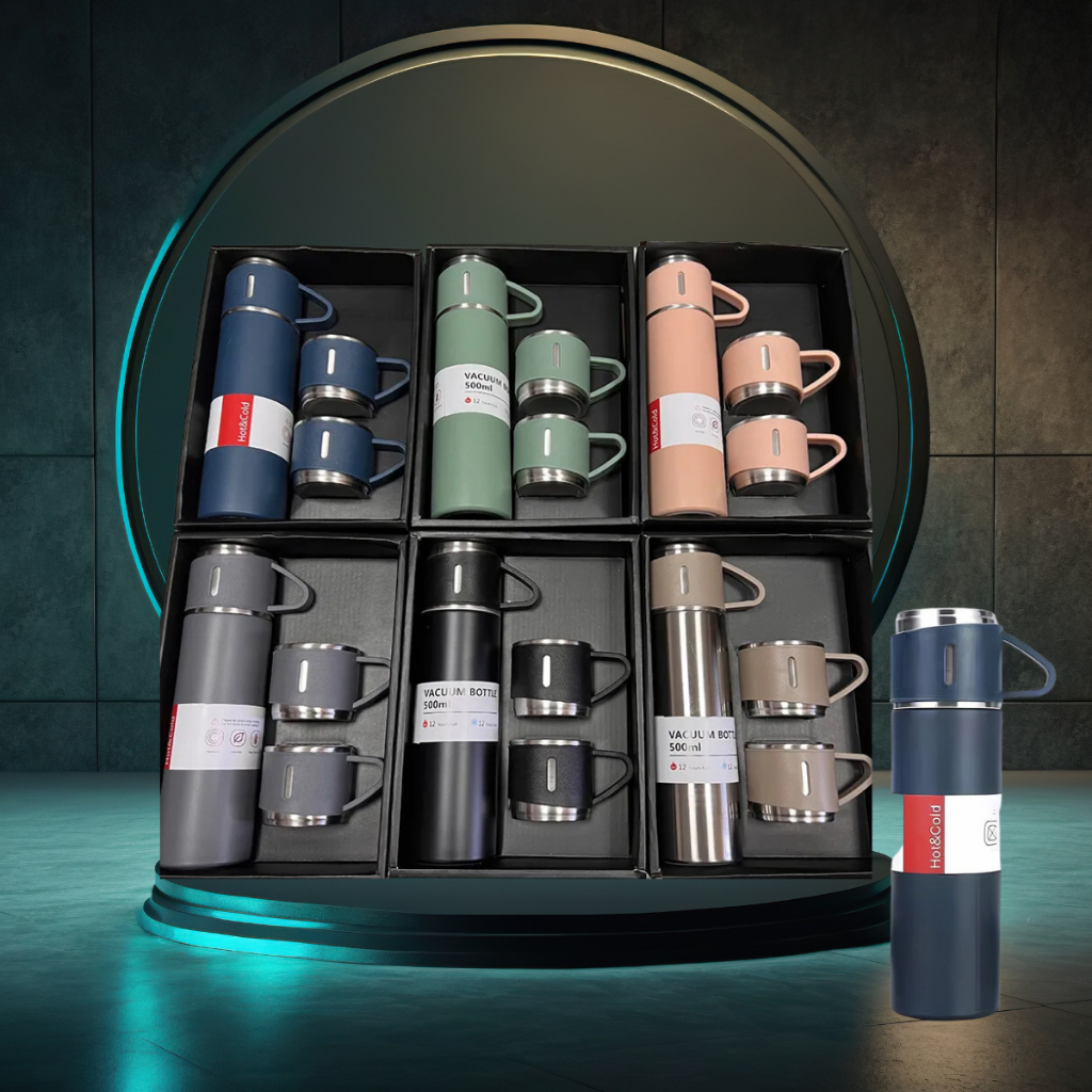 Kit Garrafa 3 Xícaras Squeeze Fosco Térmica Aço Inox Com Copo Stainless  Steel - Melhora o Preço