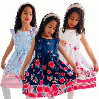 Kit 3 vestidos Infantis florais Para Meninas Estampas flores Casual Moda infantil