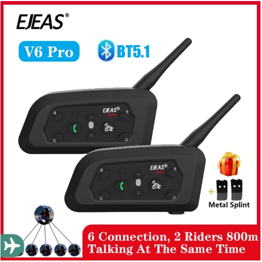 1/2Pcs EJEAS V6 Pro Motocicleta Capacete Intercomunicador Bluetooth BT5.1 Para 6 Pilotos 1200M Comunicador À Prova D'água
