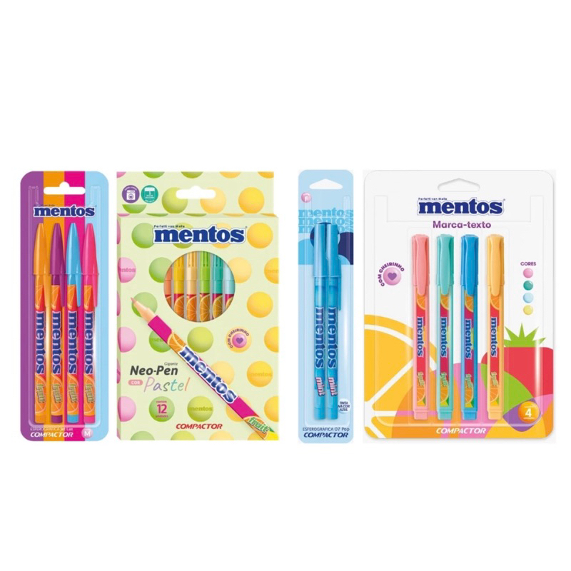 Kit Caneta Compactor Mentos Todos Modelos Lançamento Canetinha Marca Texto Colorida Escolar