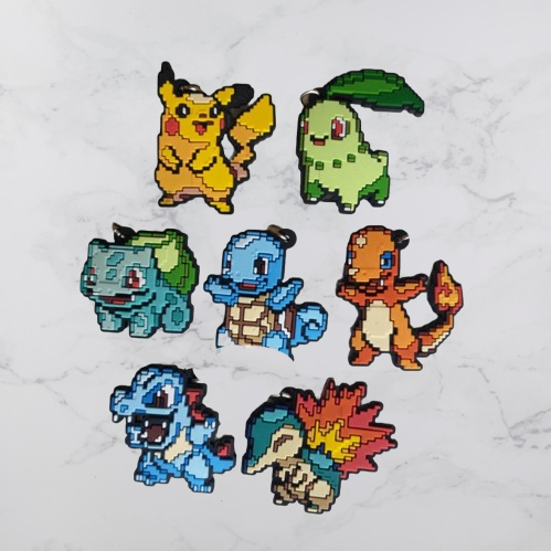Kit 7 Chaveiros Emborrachados Anime Pokémon Pixel Pikachu