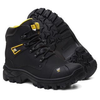 Bota Coturno Cat Masculino Couro Legitimo PVC com CA Segurança Trabalho Conforto