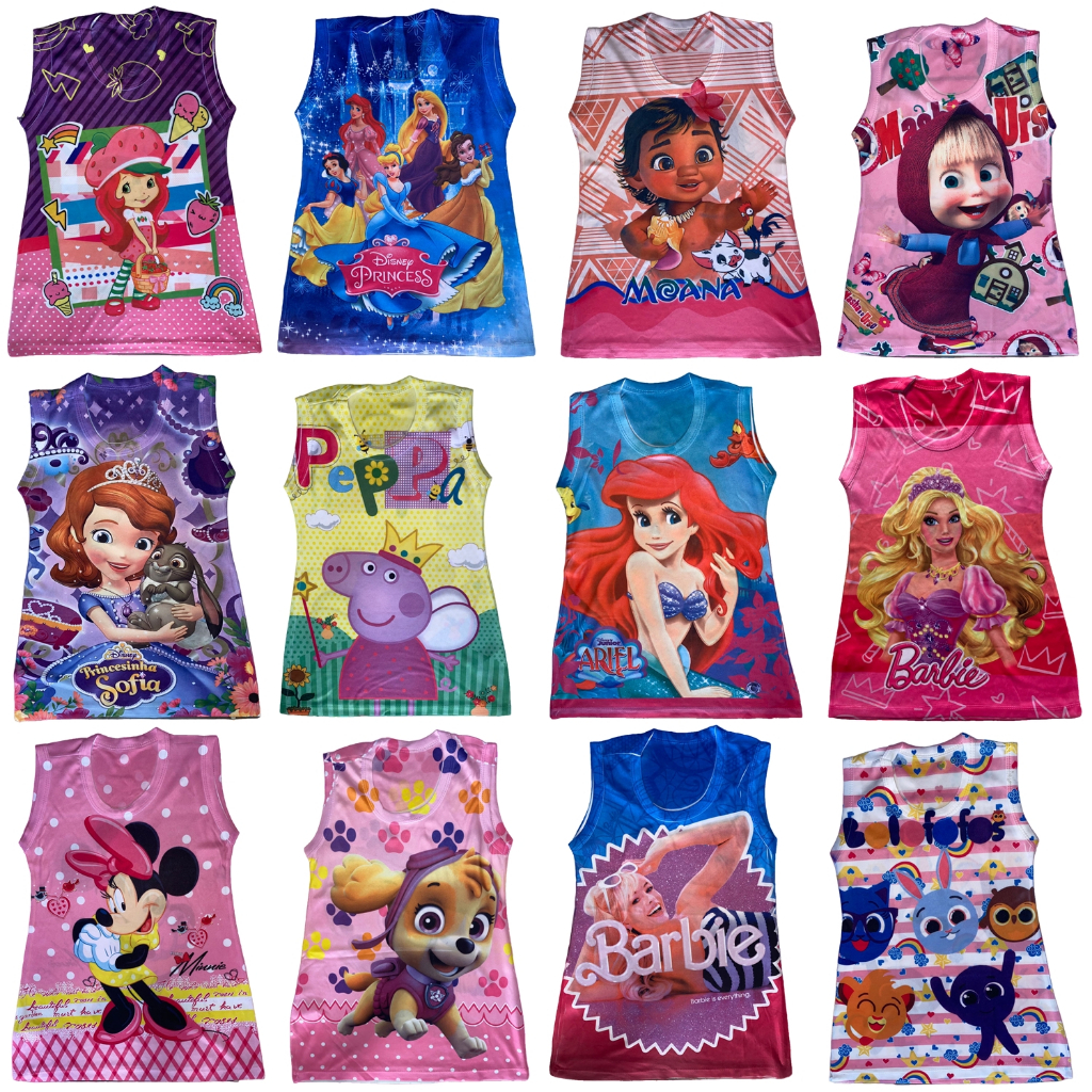 Kit 3 Vestido Infantil de Personagem Sem Manga Temático | Shopee Brasil
