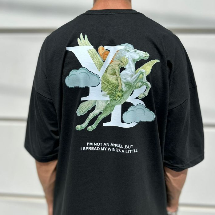 Camiseta OVERSIZED estampada blusa camisa Streetwear em algodão 30.1 modelo YB PRETA Premium OVERSIZED