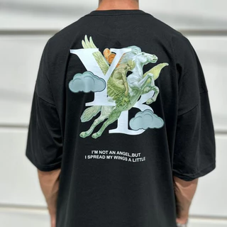 Camiseta OVERSIZED estampada blusa camisa Streetwear em algodão 30.1 modelo YB PRETA Premium OVERSIZED