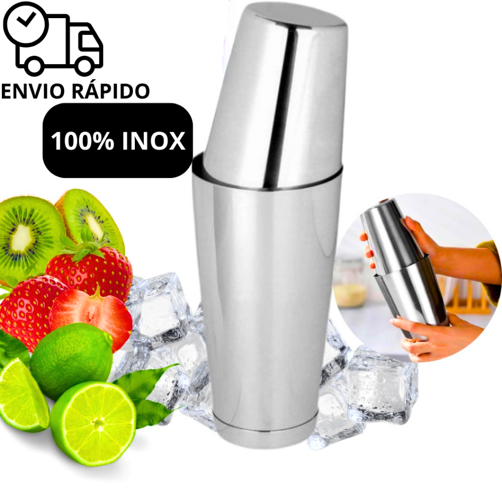 Coqueteleira Inox Profissional 2 Copos Boston Barman 800ml Para Drinks Bebidas