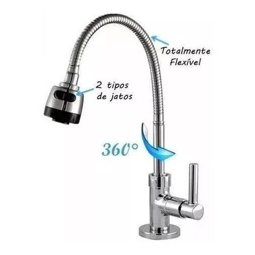 Torneira Cozinha Gourmet Flexível 1/4 Volta Mesa Bancada