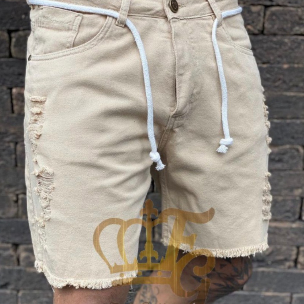 Bermuda Jeans Masculina Rasgada CREME Linha Premium Desfiada Alta Qualidade 2024 Env/24h