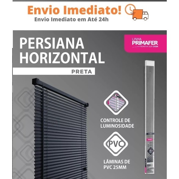 Persiana Cortina Horizontal de Pvc Primafer Preta Sala Cozinha Quarto