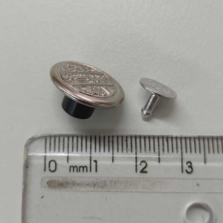 Botão Metal Fixo Prateado com Preto Detalhes - 10 Unidades