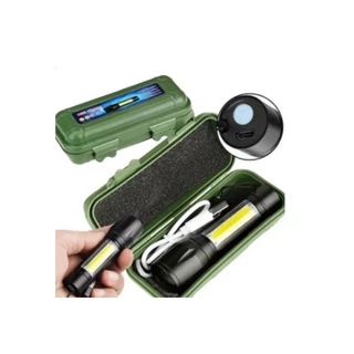 Mini Lanterna Tática Com Led E Zoom Recarregável Usb Lanterna Manual Recarregavel Luz UV Lilas 4 Modos Led Cob Lateral Zoom Ajustavel Bateria Duravel Camping