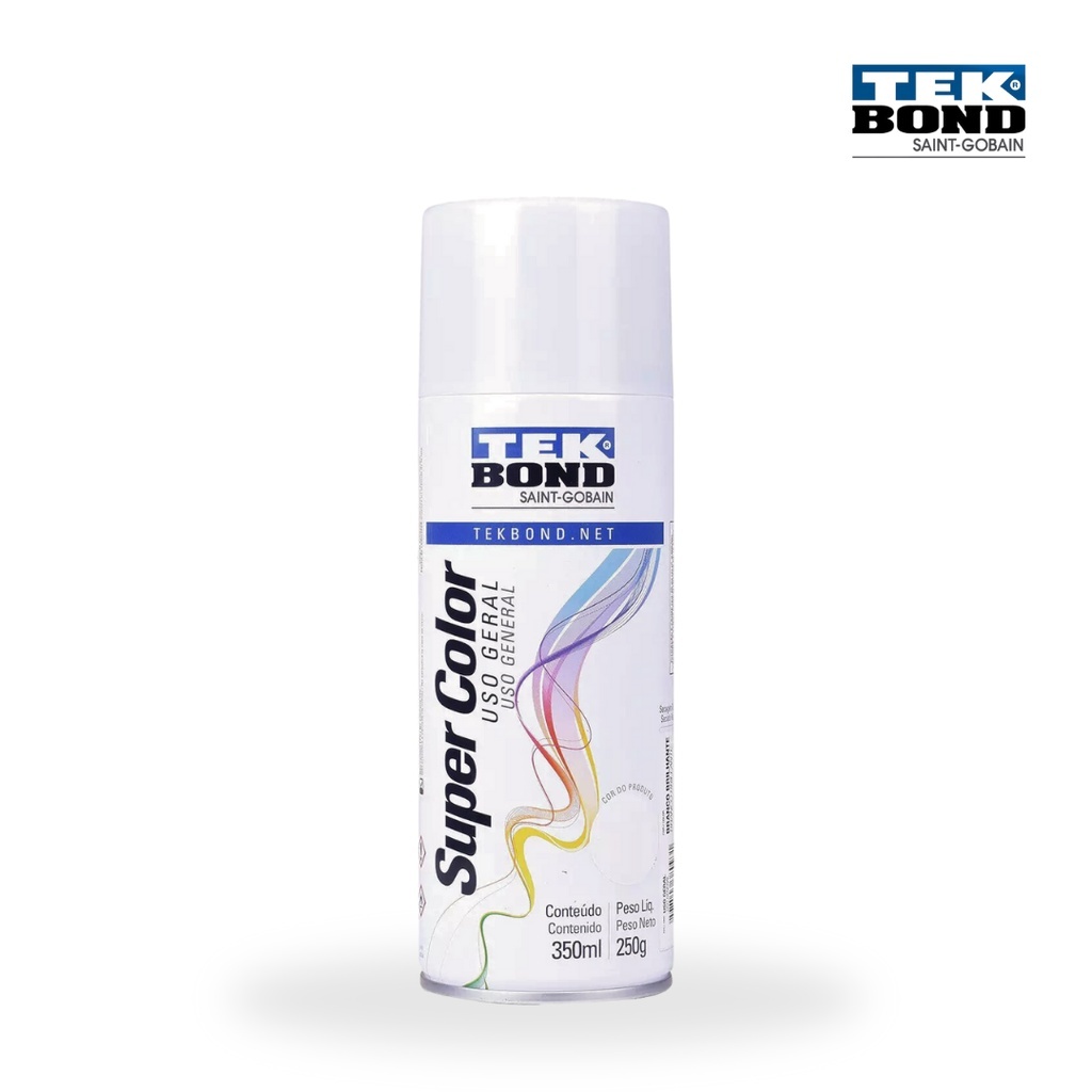 Tinta Spray Branco Brilhante SuperColor Uso Geral 350ml Tekbond Aerossol Secagem Rápida Gesso Cerâmica Aerosol Top
