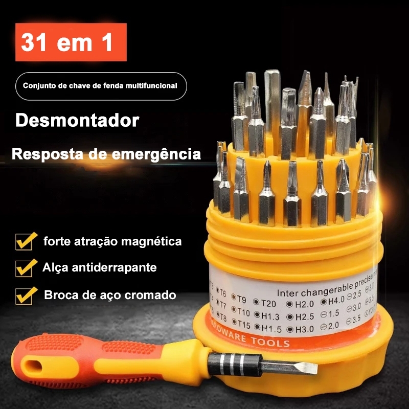 Kit Jogo Ferramenta 31 Peças Chaves Alen Torx Fenda Philips