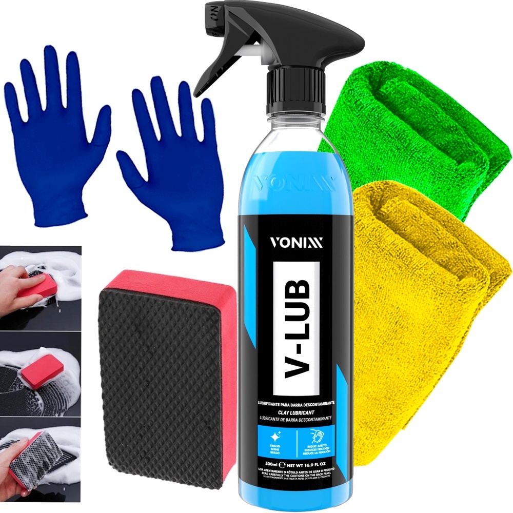 Kit Taco Clay Bar Karbox Claybar + V-lub Lubrificante Descontaminação de Pintura 2 Toalhas Pano e Luva