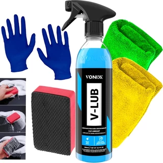 Kit Taco Clay Bar Karbox Claybar + V-lub Lubrificante Descontaminação de Pintura 2 Toalhas Pano e Luva