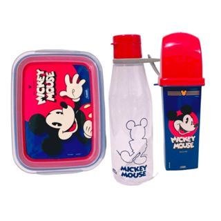 Kit 3 Itens Para Lancheira Escolar Infantil Com Garrafa Marmita E Porta Objetos Mickey