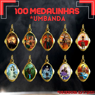 100 Unidades - Medalhas Exclusivas de Umbanda: Chapa Resinada Dourada para Proteção Espiritual