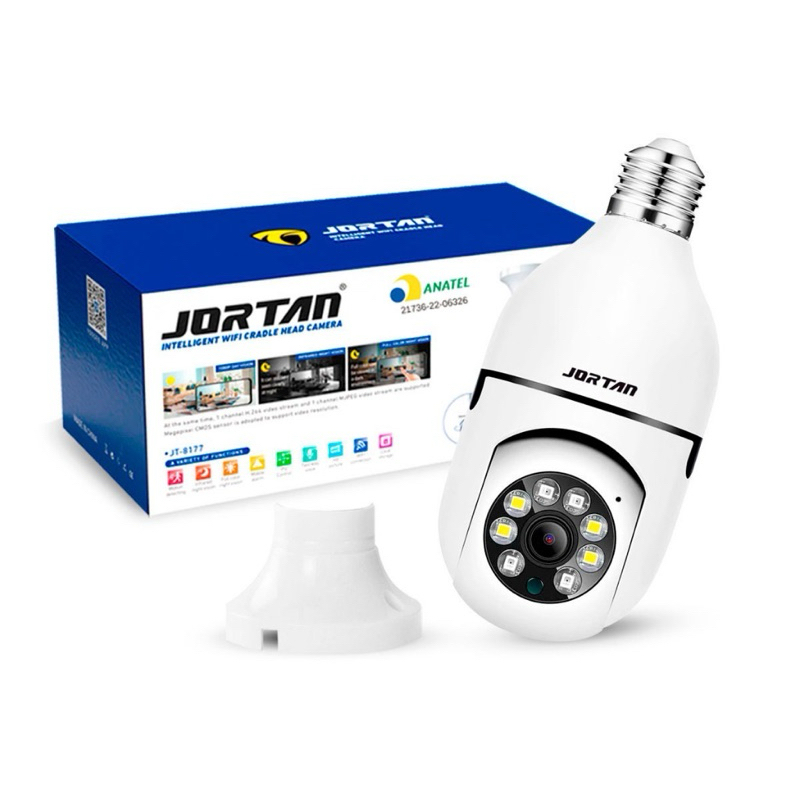 Câmera Segurança Lâmpada 360 Wifi Ip Full Hd 1080p Sem Fio Visão Noturna Colorida Jortan JT-8177 Detecção Movimento Rosca Boca