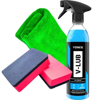 Taco Claybar Karbox 9x5,5cm V-lub Vonixx Lubrificante para Limpeza Automotiva Descontaminação de Pintura e Toalha Kit