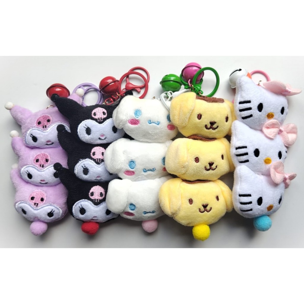 Chaveiro em pelúcia triplo da turma da Hello Kitty, Sanrio, fofo, macio