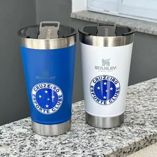 RAFA STORE- Copo térmico Time original com tampa abridor {CRUZEIRO AZUL, BRANCO, etc..} (quente, gelada).