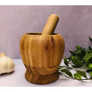Pilão Socador Macerador de Alho Tempero Ervas Finas Condimentos Bambu Resistente Casa Cozinha