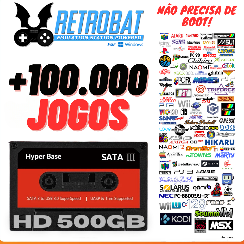 Hd Externo Retrogames Retrobat Batocera 500gb 90 Sistemas Pc Windows ...