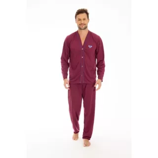 Pijama Masculino Adulto Inverno Abertura de Botões Pós Cirúrgico em Malha em Oferta na Shopee