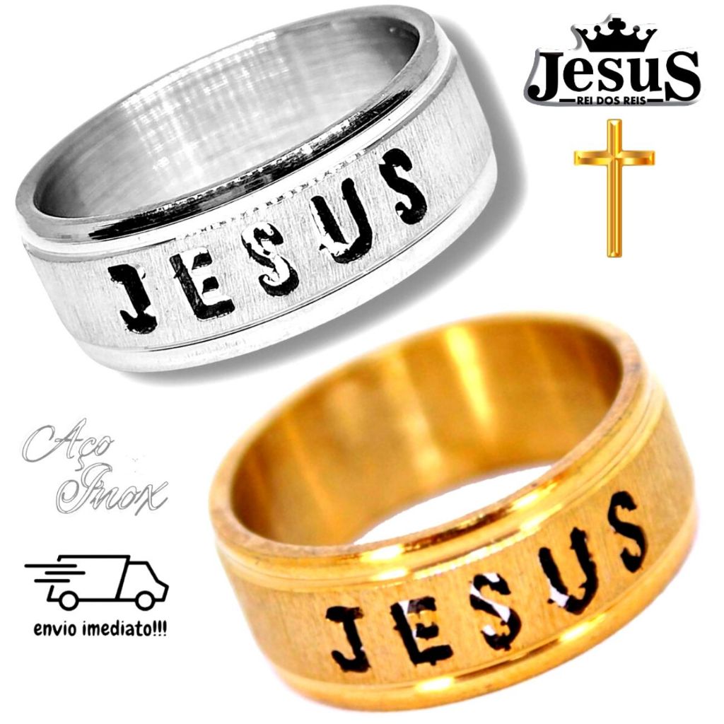 Aliança Jesus Anel da Fé Cristão Católico Evangélico Banho Ouro 18K Aço ...
