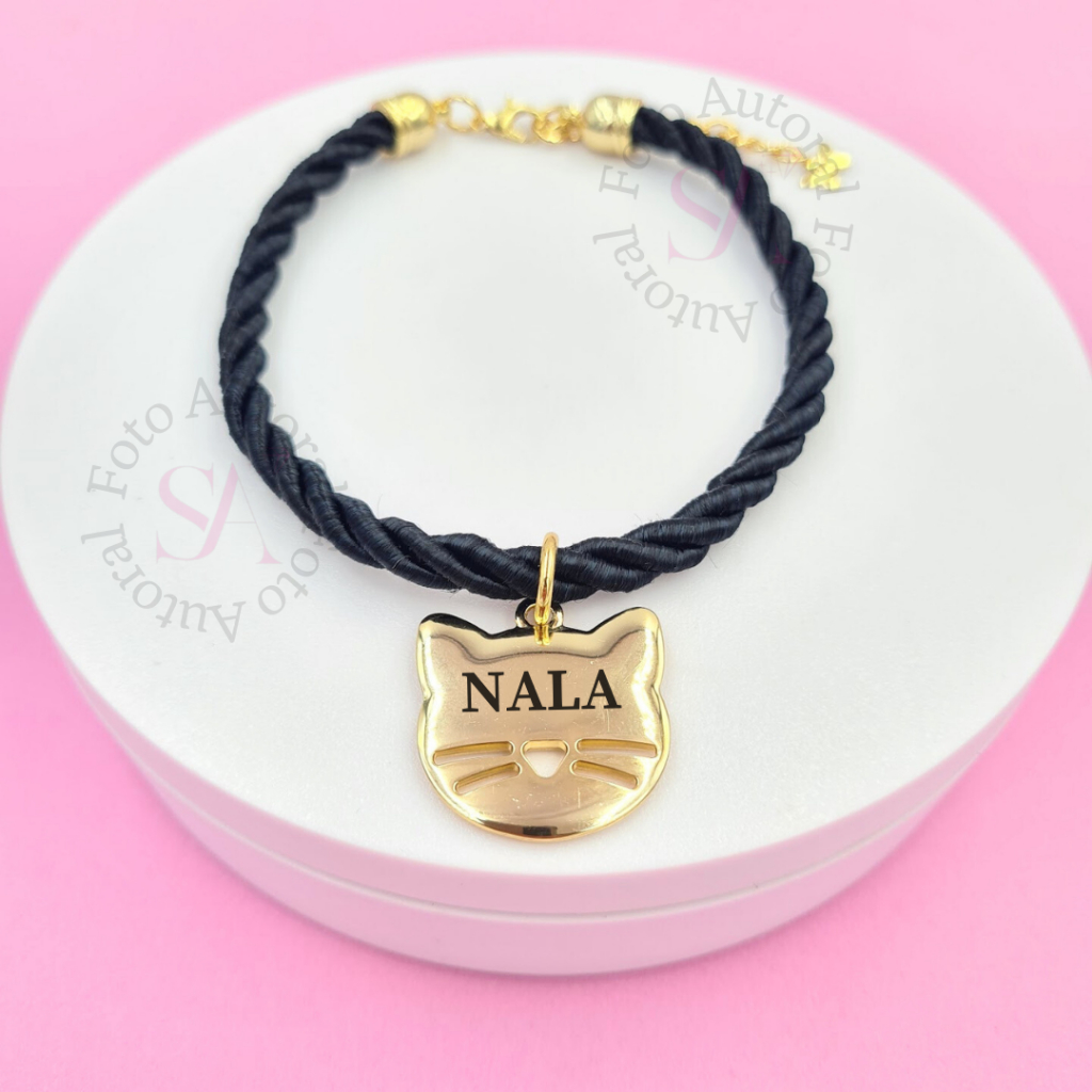 Coleira Gato com Placa de Identificação Gravada Plaquinha Pingente B7