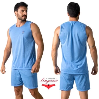 Pijama Masculino 072 Adulto Bermuda Com Regata Moderno E Aplicação De Bordado em Oferta na Shopee