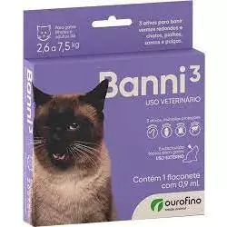 Banni 3 Gatos até 7,5kg 0,90ml Vermes Pulgas Sarna Piolho - Ourofino Pet