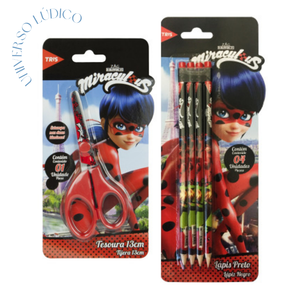 Kit Escolar Lápis de Escrever Miraculous - As Aventuras de Ladybug